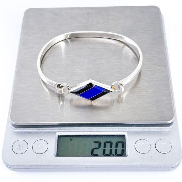 Vintage Taxco Sterling Silver 925 Inlay Bracelet w/ Lapis & Onyx 7” - Picture 8 of 9